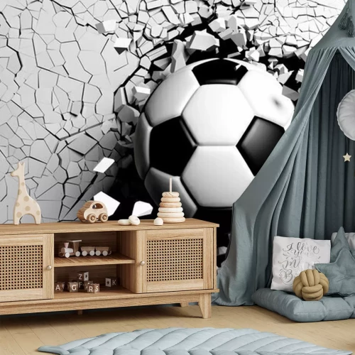 Fotobehang Zwart-witte voetbalafbeelding