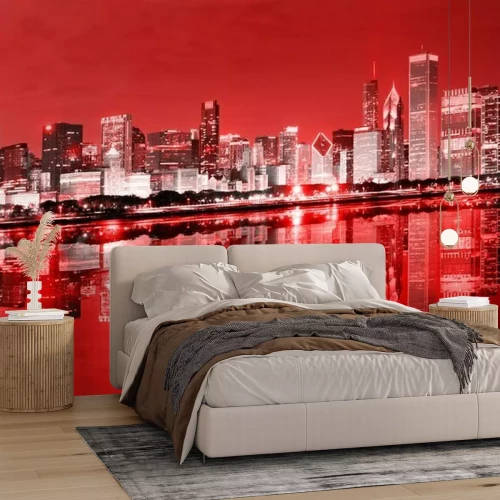 Fotobehang Rode skyline van Chicago