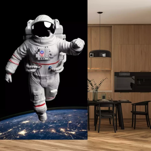 Sticker Astronaut in een ruimtepak boven de aarde