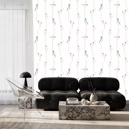 Behang Kleine vogels op verticale takken