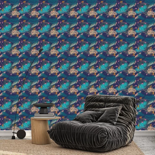 Behang Tropische planten en aapjes