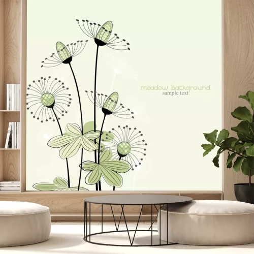 Sticker Illustratie met groene bloemen