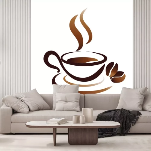 Sticker Witte en bruine afbeeldingen met een kopje koffie