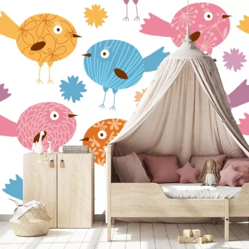 Sticker Sierlijke kleurrijke afbeeldingen van abstracte vogels