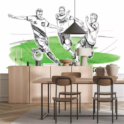 Sticker Voetbal, voetbal spelers illustratie. Vector afbeelding geïsoleerd op wit