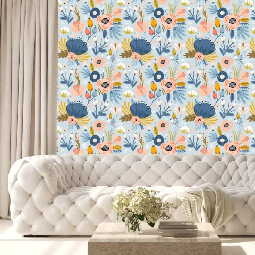 Behang Naadloos patroon met bloemen, palmtak, bladeren. Creatieve bloementextuur. Geweldig voor textiel, textiel vectorillustratie