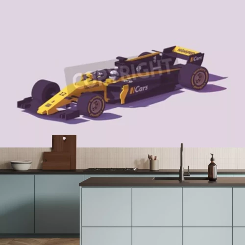 Sticker Vector laag poly formule racewagen illustratie.