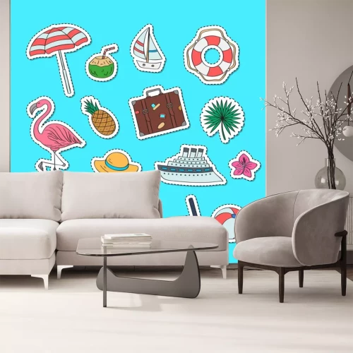 Sticker Set hand getrokken gekleurde strand objecten stickers. Vector zomer doodle elementen doodle illustratie