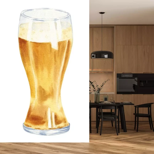 Sticker Hand getekend aquarel glas bier, realistische illustratie geïsoleerd op een witte achtergrond. Drankje tekenen.