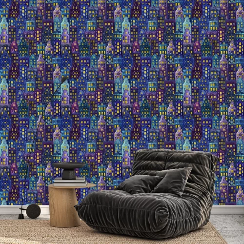 Behang Naadloos patroon van huizen van waterverf de oude Europa