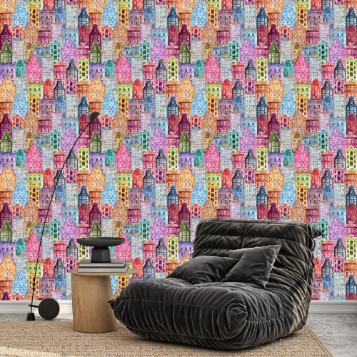 Behang Naadloos patroon van huizen van waterverf de oude Europa