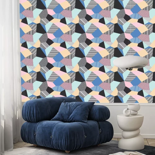 Behang Abstracte patchwork patroon achtergrond van vector patch artwork van giclee dots, lijnen en lijnen vormen