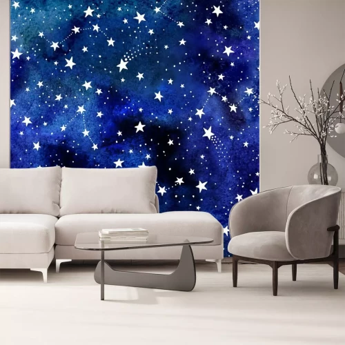 Sticker Naadloos waterverf ruimtepatroon met constellaties en sterren