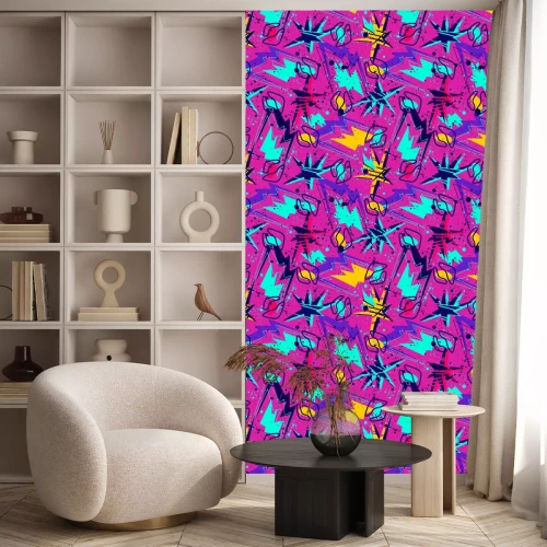 Behang Roze graffiti met geometrische figuren