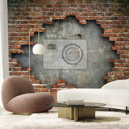 Fotobehang Gat in de bakstenen muur