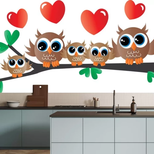 Sticker Uilen op een tak met hartjes
