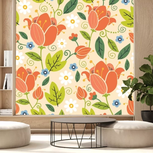 Sticker Bloemen op een volkspatroon