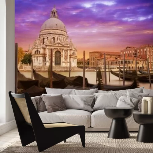 Fotobehang Gondels aan de voet van de basiliek van Santa Maria della Salute