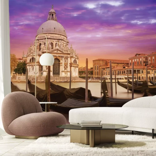 Fotobehang Gondels aan de voet van de basiliek van Santa Maria della Salute