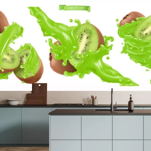 Sticker Kiwi-sap. Vers fruit 3D-realistische vector pictogram