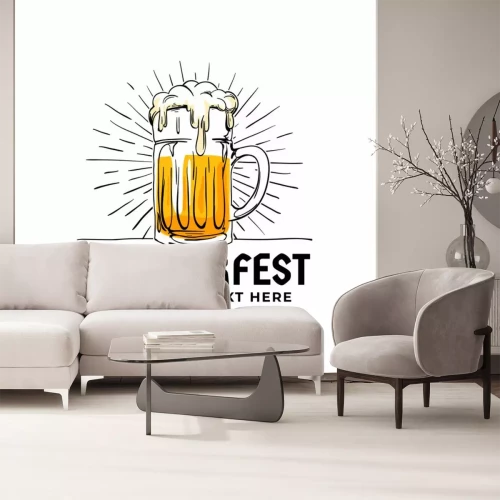 Sticker Oktoberfest hand getrokken logo badge. Oud stijl volledig glas bier met van achtergrond zonstralen illustratie voor het ontwerpconcept van het het bierfestival van München. Poster, banner, sticker, ve