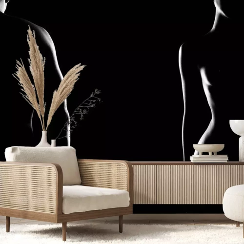 Fotobehang Paar. Vrouwelijke en mannelijke naakt silhouetten