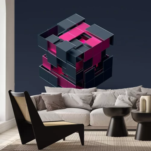 Sticker 3D-kubus grijs roze constructie