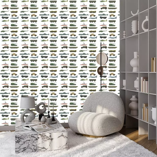 Behang Militaire tanks van het het legeroorlog van de vervoers vectorvoertuig technische en van het het defensievervoer van de de industriepantser van het het wapen naadloze patroon illustratie.