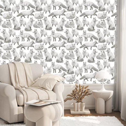 Behang Vos naadloze patroonschets. Hand getrokken vectorillustratie.