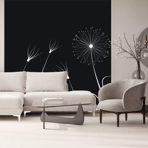 Sticker Grafisch met witte bloemen op een zwarte achtergrond