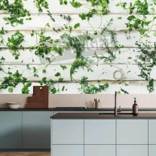 Fotobehang Kruiden op rustieke witte borden