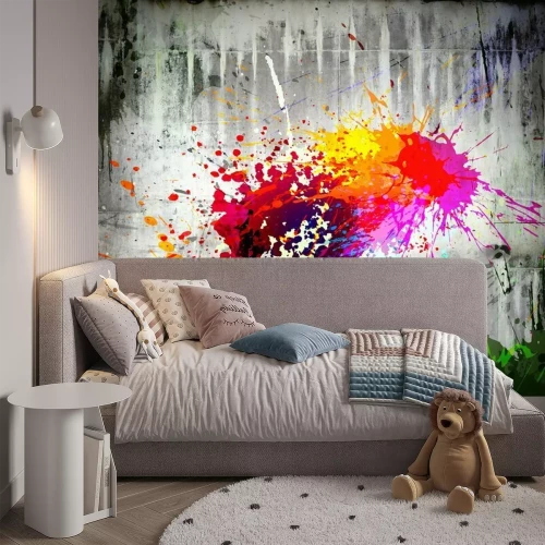 Fotobehang Kleur spatten op de muur