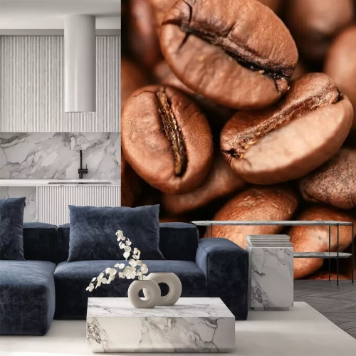 Sticker Lichtbruine koffiebonen close-up foto