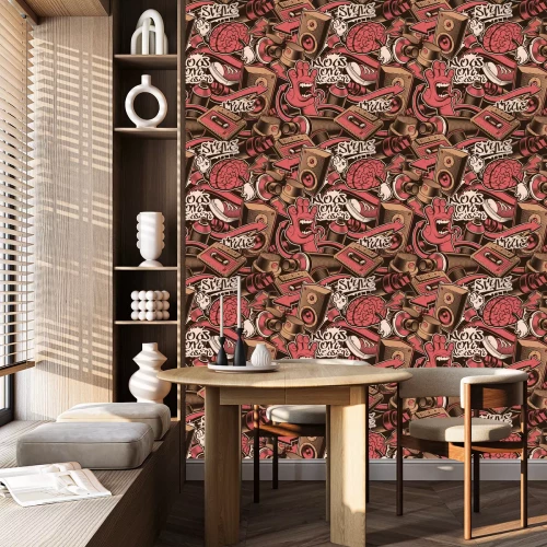 Behang Straatgraffiti in roodtinten