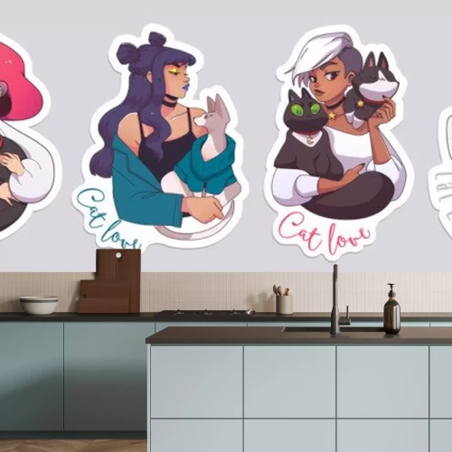 Sticker Vier vrouwenfiguren met katten