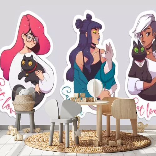 Sticker Vier vrouwenfiguren met katten