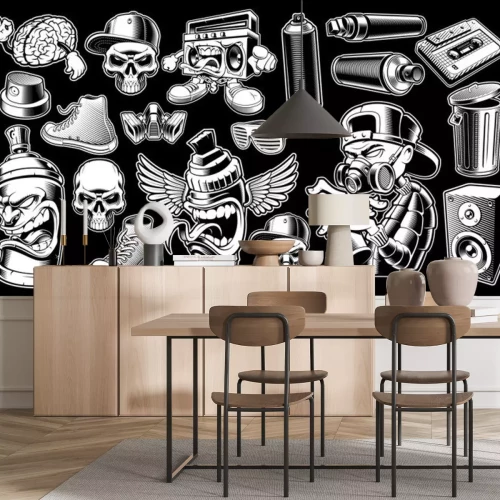 Sticker Set van zwart-witte graffiti stickers.