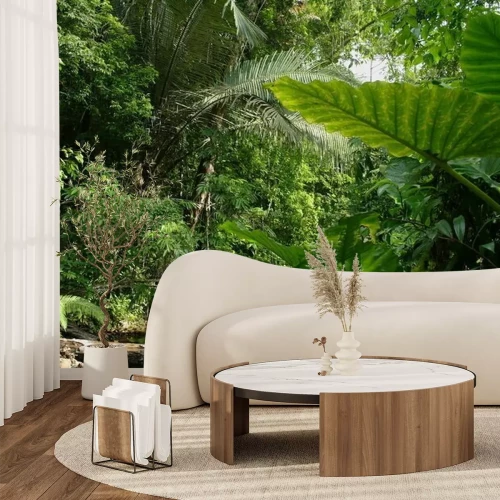 Fotobehang Jungle met grote bladeren op de voorgrond