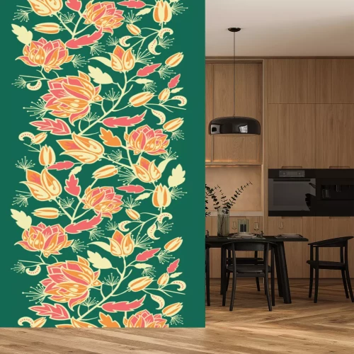 Sticker Exotische bloemen op een groene achtergrond