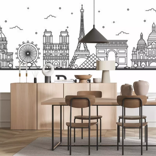 Sticker Overzicht Parijs Frankrijk Skyline van de stad met historische gebouwen geïsoleerd op wit.