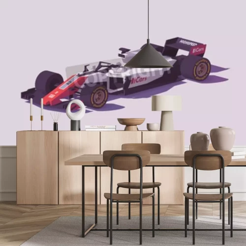 Sticker Vector lage polyformuleraceauto in witte en rode livrei