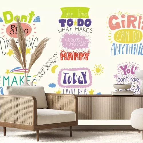 Sticker Set van handgeschreven inspirerende belettering citaten. Geïsoleerde objecten. Hand getekend kleurrijke vectorillustratie. Ontwerpconcept voor t-shirt afdrukken, motiverende poster.