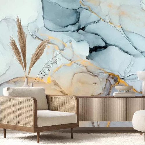 Fotobehang Gemarmerd abstract patroon met goud