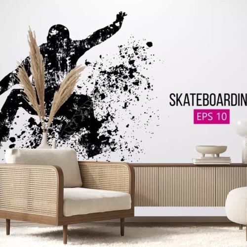 Sticker Silhouet van een skateboarder. Vector illustratie