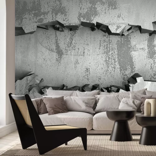 Sticker 3D afgebroken grijze betonnen muur