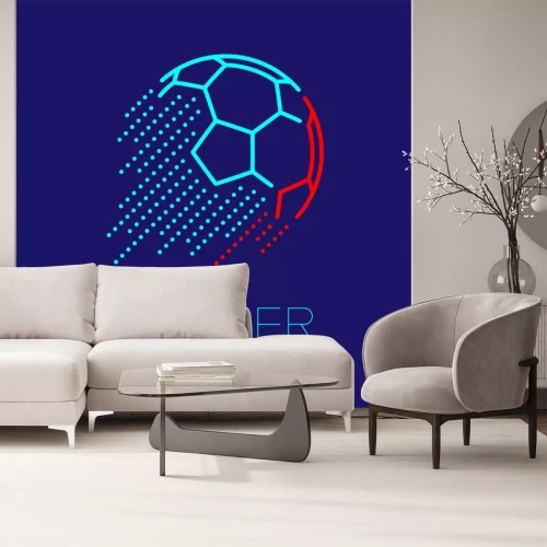 Sticker Moderne blauwe voetbalafbeelding met letters