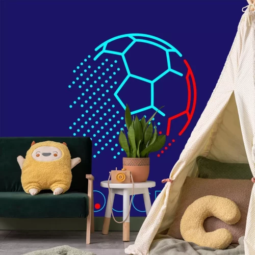 Sticker Moderne blauwe voetbalafbeelding met letters