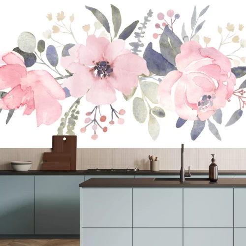 Sticker Boeket van roze aquarelbloemen