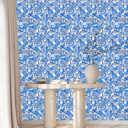 Behang Blauwe schaatsgraffiti