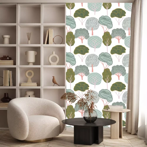 Behang Groene bomen op een witte achtergrond